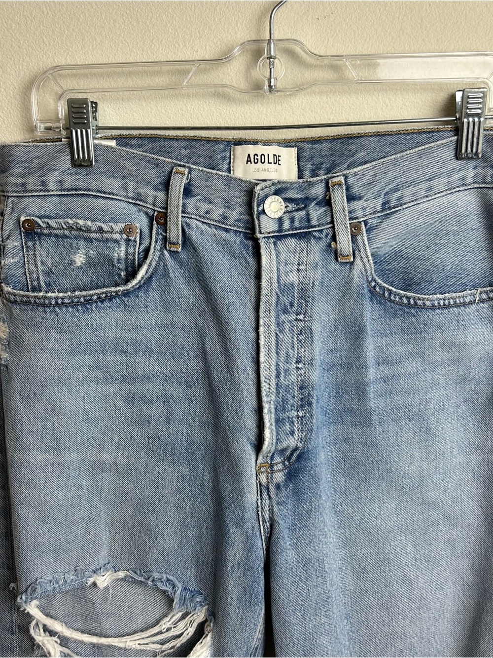 AGOLDE '90s Crop Mid Rise Loose Straight Jeans Distressed Sz 28 - Picture 3 of 13
